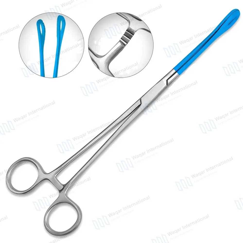 Sponge Forceps Blue Coated 9.5″ Straight Serrated Jaws