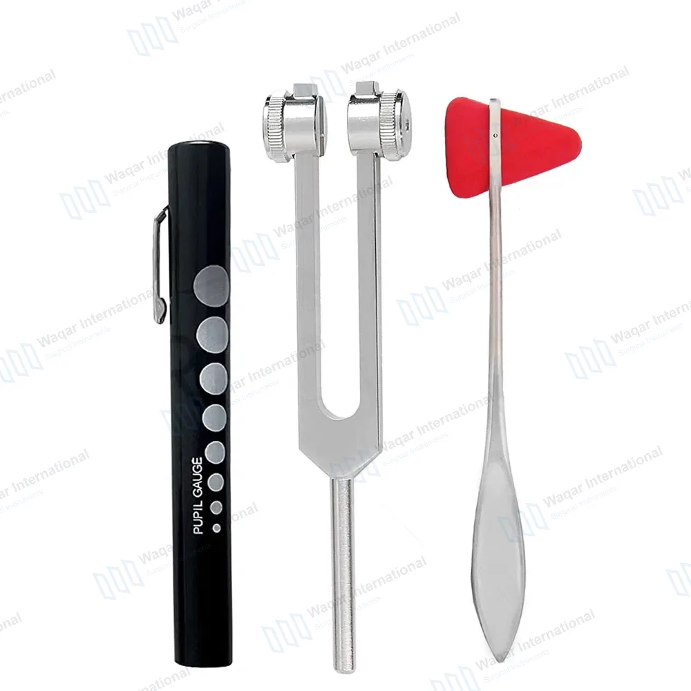 3 Pcs Reflex Taylor Percussion Hammer Penlight Tuning Fork Diagnostic Set