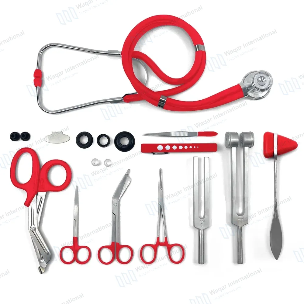 9 Pcs Medical Diagnostic Nurse Kit with FREE Penlight – Red