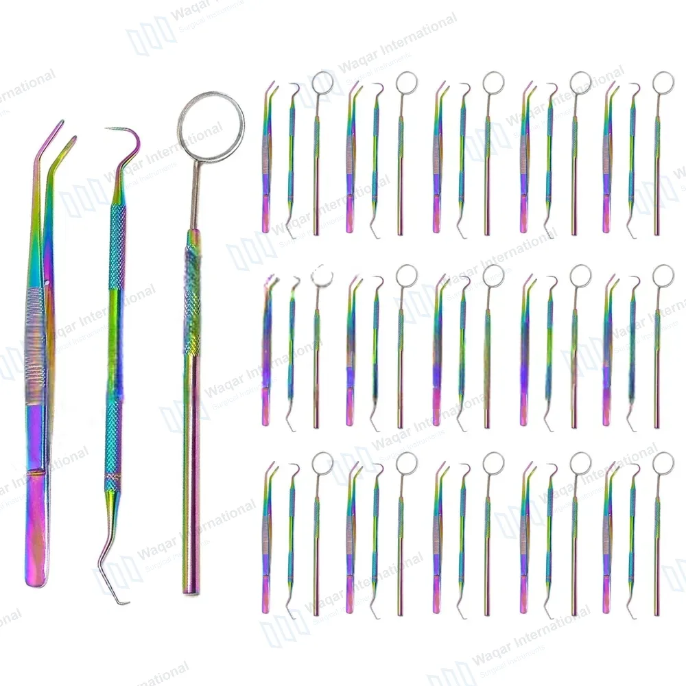 45 Instruments Basic Dental Set Mirror Explorer College Plier Rainbow Color