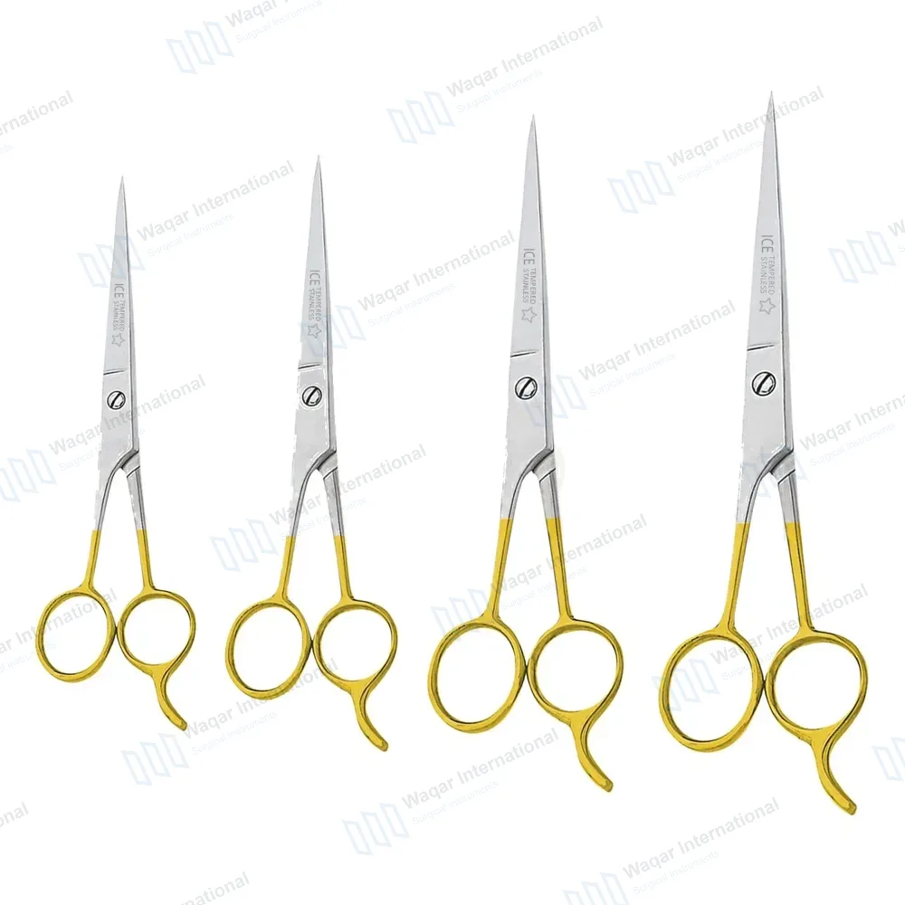4 Ice Tempered Hair Salon Scissors 4.5″, 5.5″, 6.5″ & 7.5″ – Gold Handle