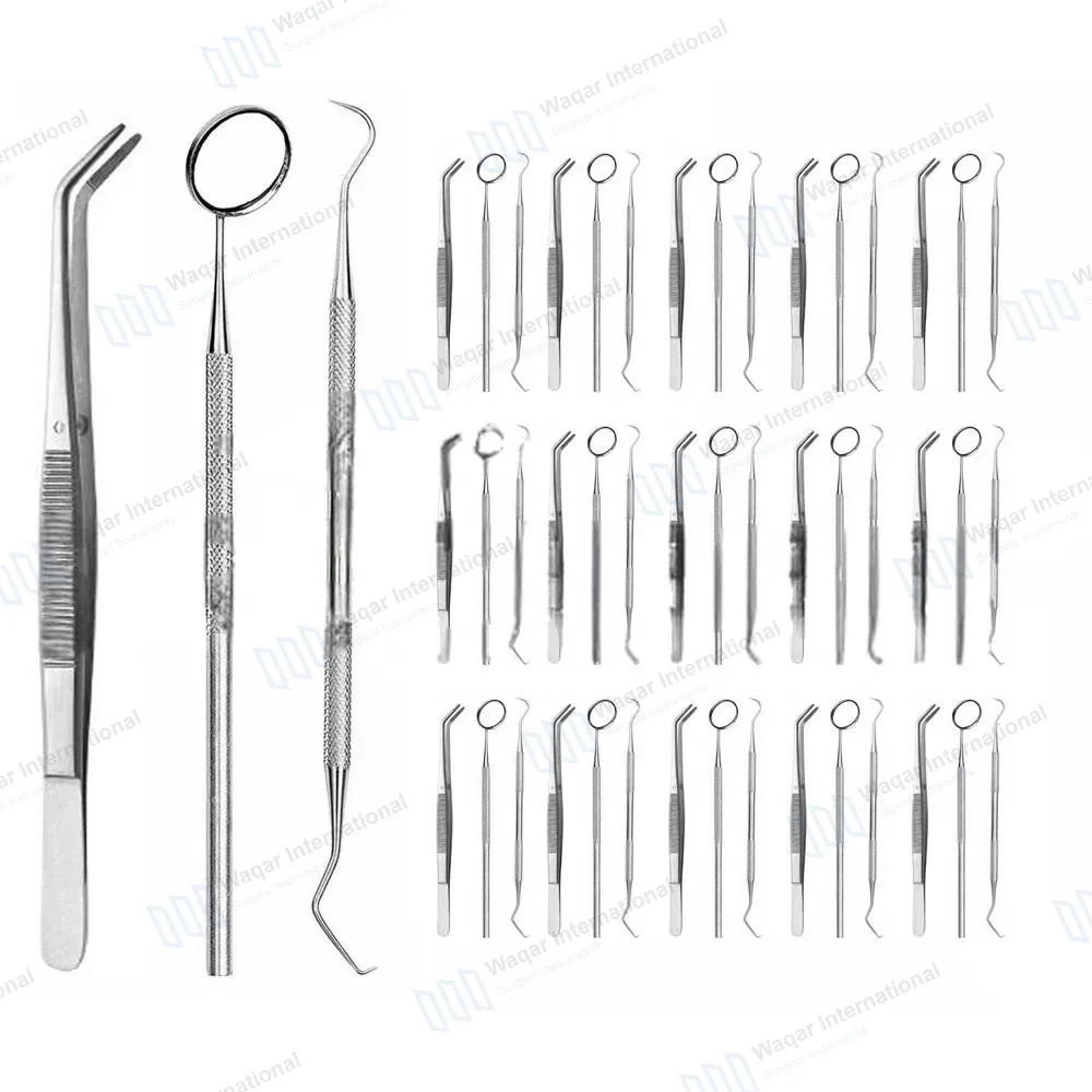 45 Pcs Basic Dental Instruments Set College Tweezer Explorer & Mouth Mirror