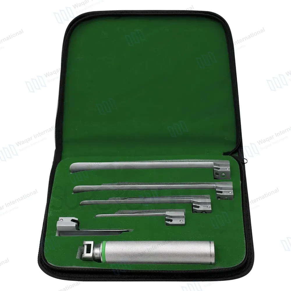 Fiberoptic Miller Laryngoscope Set with Handle & Case