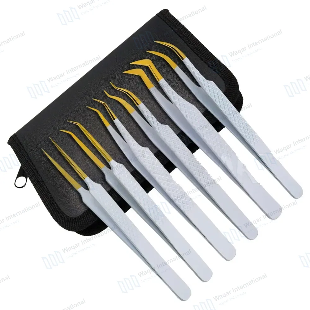 6 Pcs Volume Eyelash Extension Tweezers Set with Diamond Grip