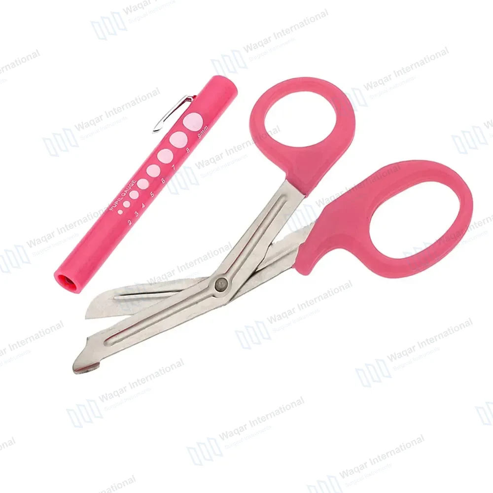 2 Pcs Pink EMT First Responder 7.5″ Scissor & Penlight Set