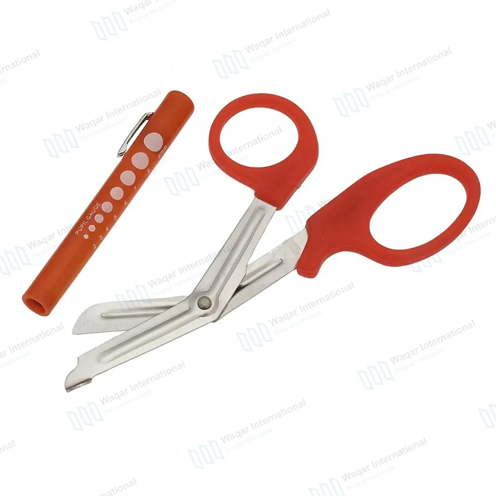 2 Pcs Orange EMT First Responder 7.5″ Scissor & Penlight Set
