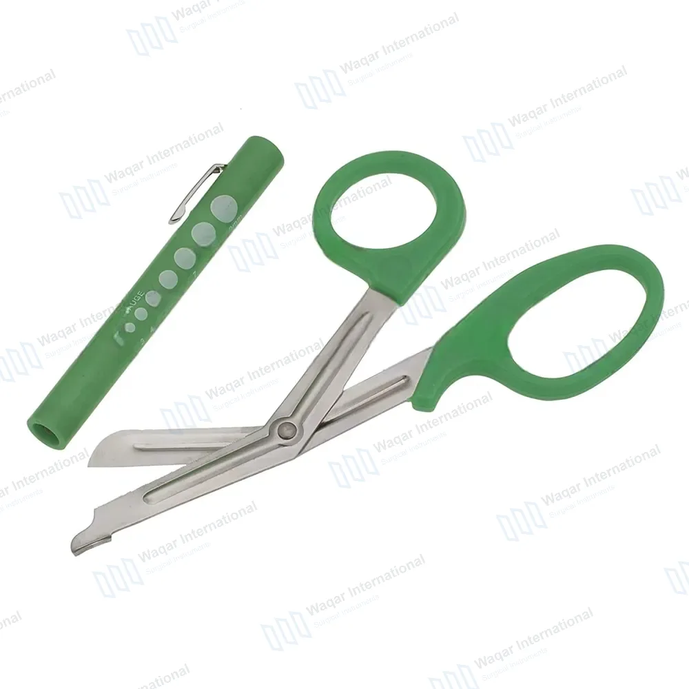 2 Pcs Green EMT First Responder 7.5″ Scissor & Penlight Set