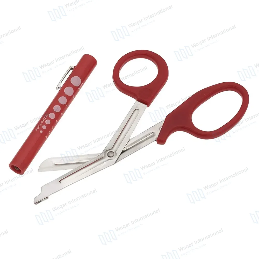 2 Pcs Red EMT First Responder 7.5″ Scissor & Penlight Set