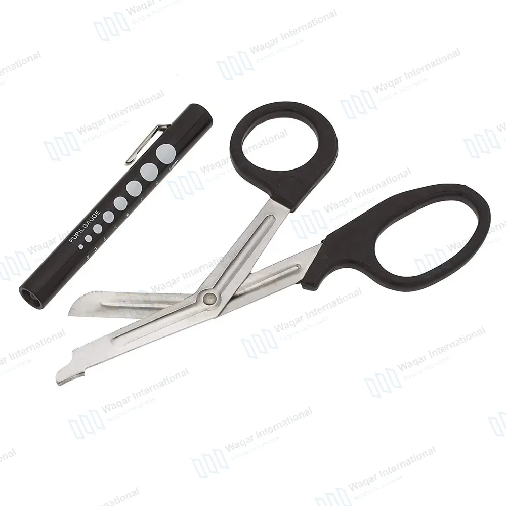 2 Pcs Black EMT First Responder 7.5″ Scissor & Penlight Set