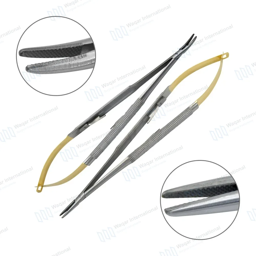 2 Pcs TC Castroviejo Needle Holders Set 5.5″ Straight & Curved