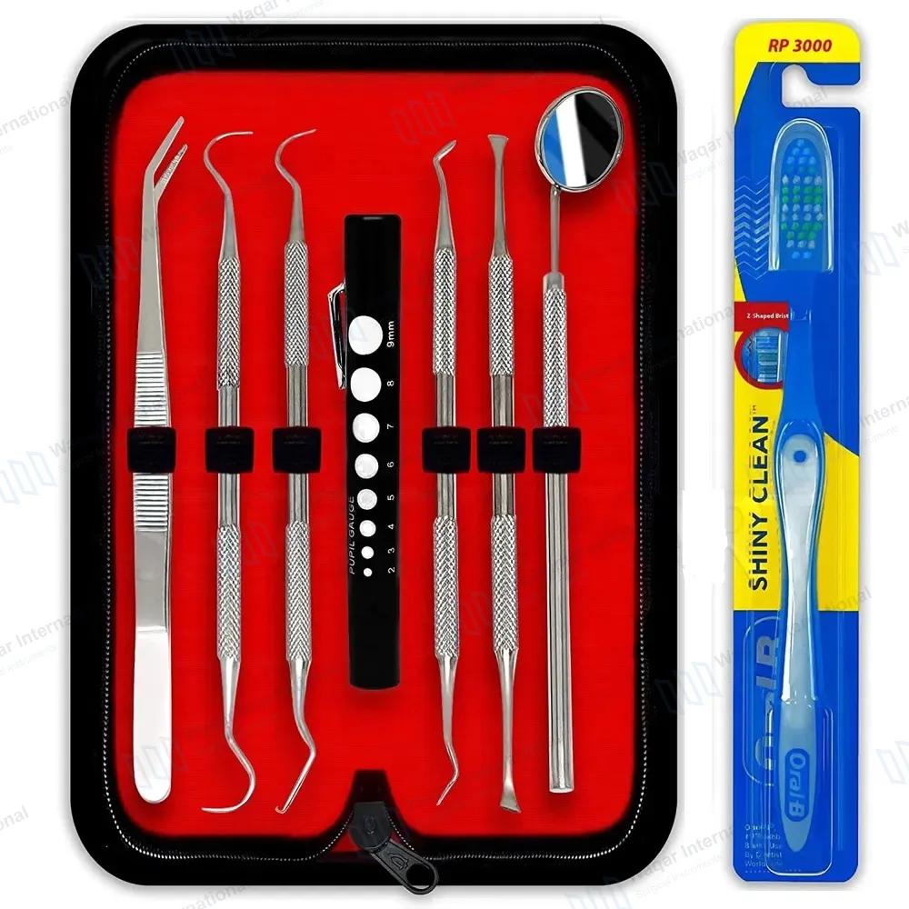 8 Pcs Dental Oral Hygiene Kit with Penlight, Brush and FREE Carrying Case