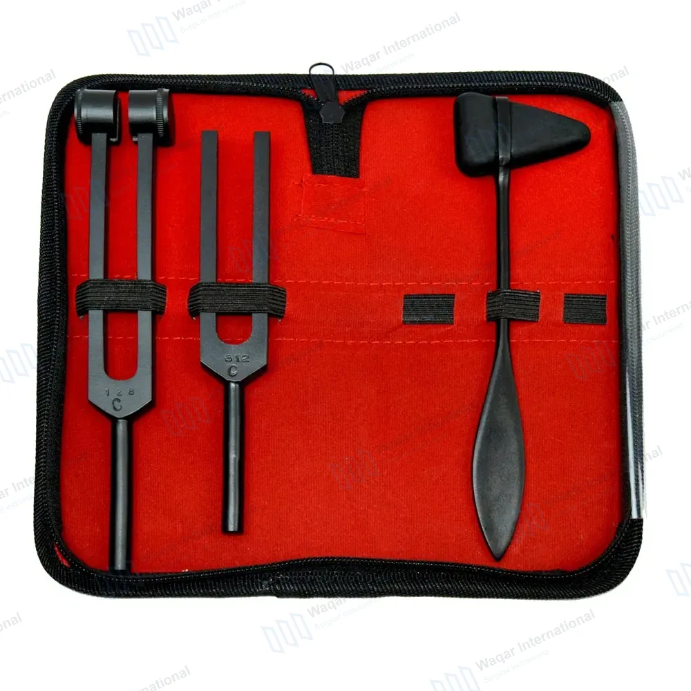 3 Pcs Full Black Tuning Fork Taylor Hammer Set with Carrying Case