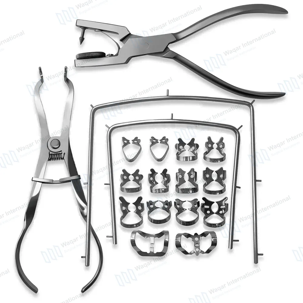 18 Pcs Rubber Dam Starter Kit with Frame Puncher Ivory Clamps