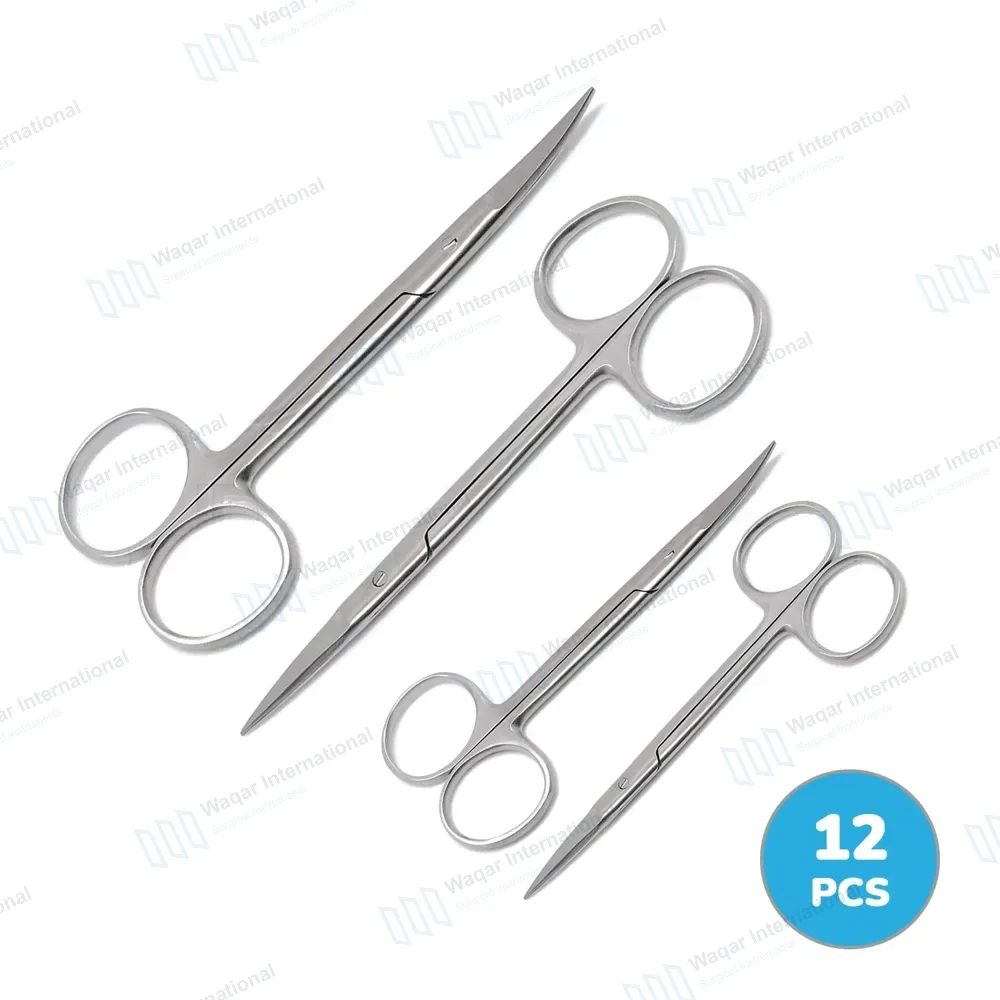12 Pcs Iris Scissors 4.5″ + 3.5″ Straight/Curved Surgical