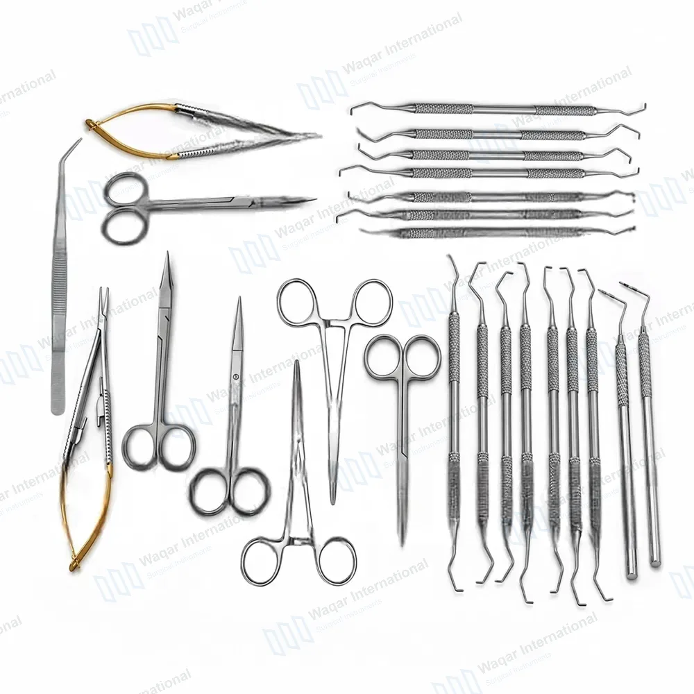 25 Pcs Periodontal Gracey Curette Probe Mosquito Forceps Iris Gum Scissor Set