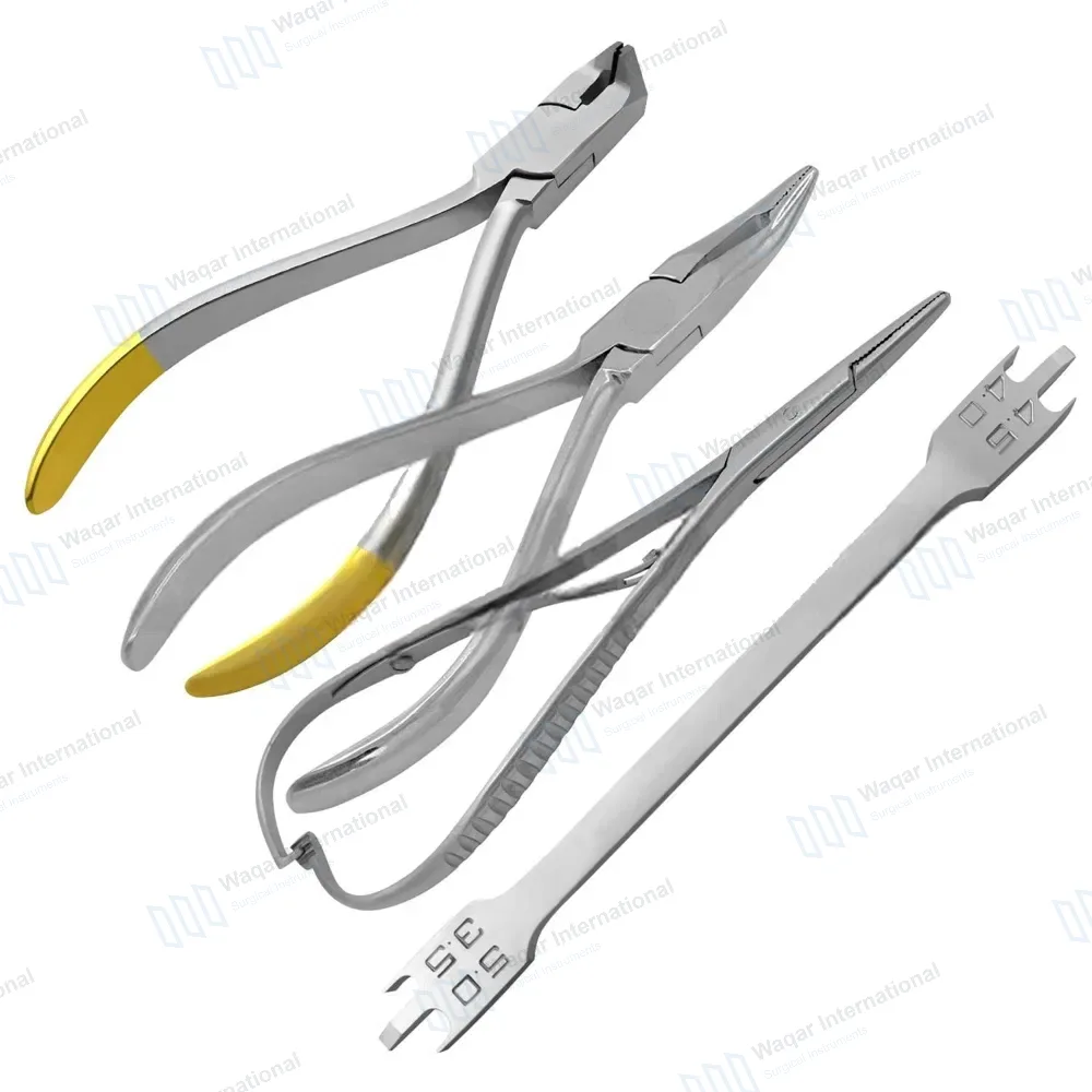 T/C Distal End Cutter Weingart Pliers Mathieu Needle & Gauge 4 Pcs Orthodontic Tools