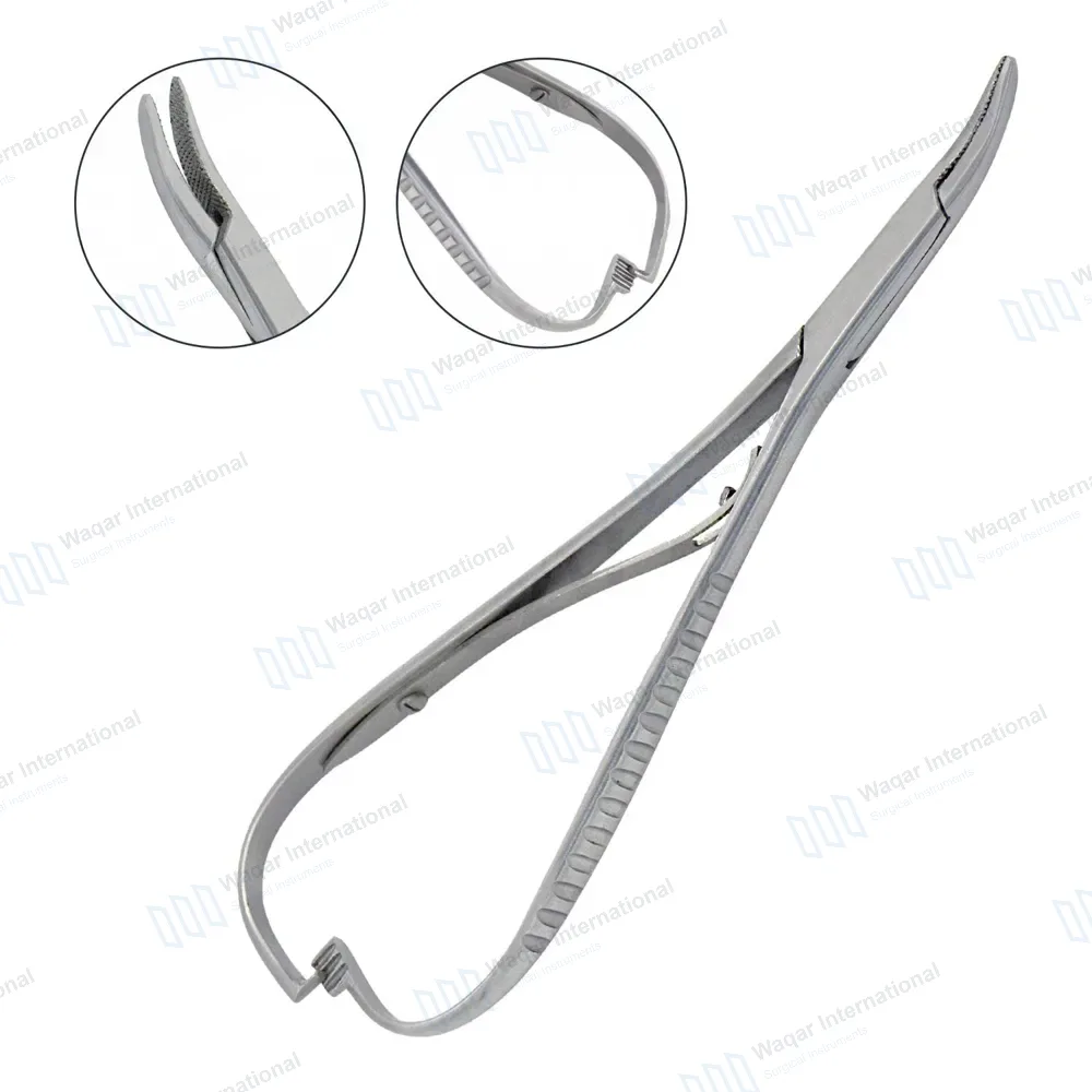 Mathieu Ligature Elastic Placing Plier 5.5″ Curved Serrated Tip