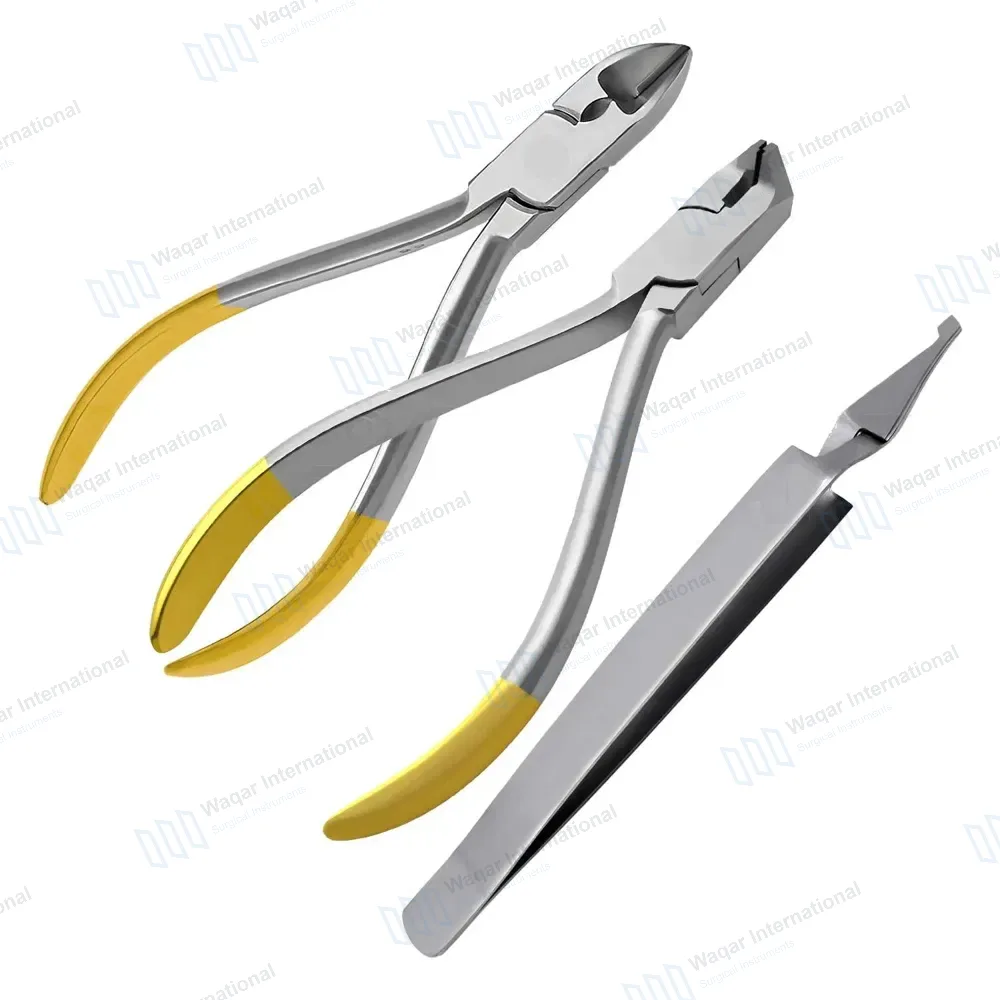 Kit of 3 Bracket Holding Tweezers Distal End Hard Wire Cutter Orthodontic Pliers
