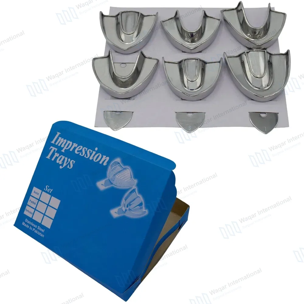 6 Solid Impression Trays Set Upper & Lower Small, Medium & Large