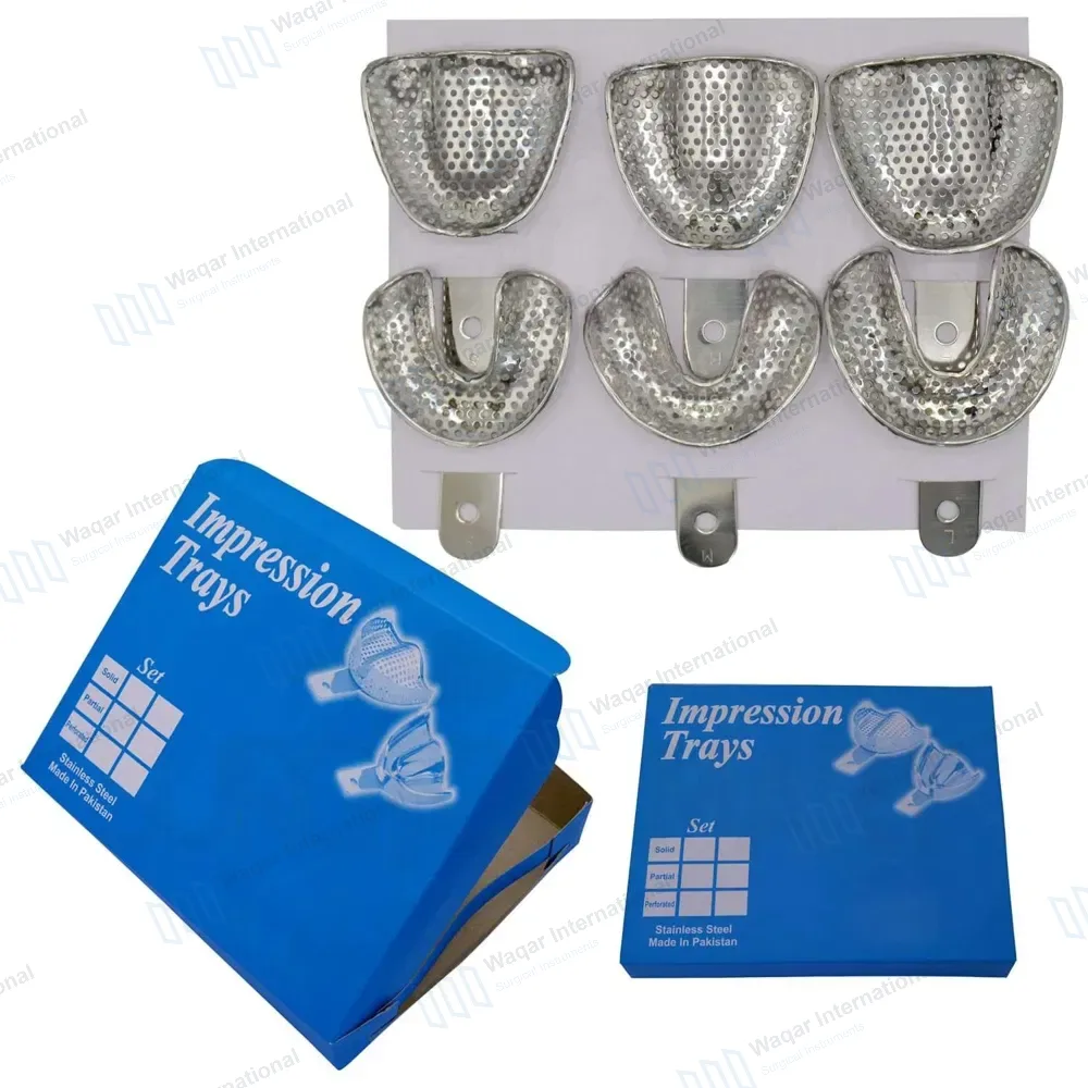 6 Perforated Dental Impression Trays Set S, M, L Edentulous Denture