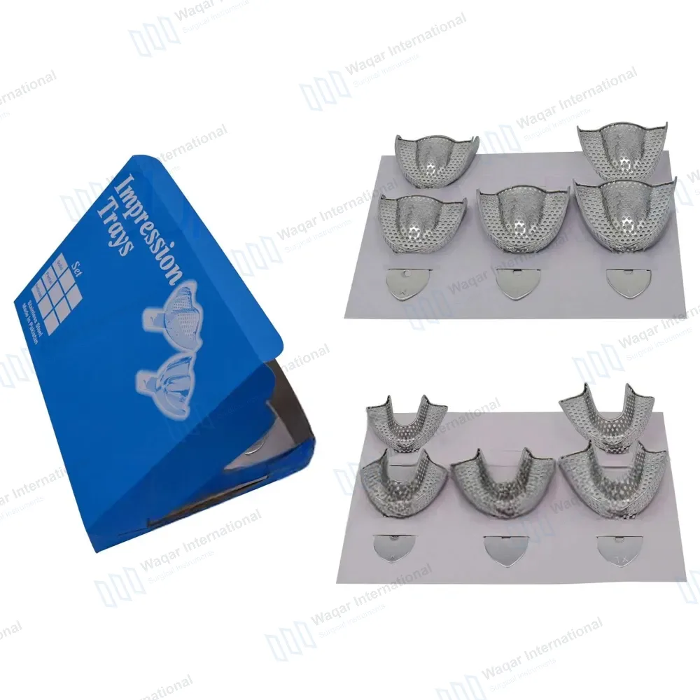 10 Metal Dental Impression Trays Perforated Upper & Lower XS, S, M, L & XL
