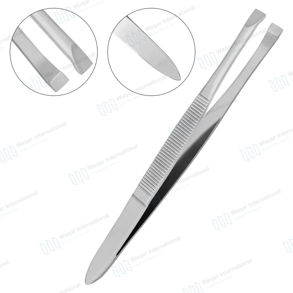 Eyebrow Tweezers 3.5″ Flat Tip with Non-Slip Grip