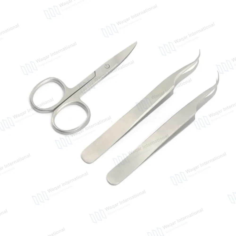 3 Pcs Eyelash Tweezers and Scissors Set / Curved Eye Care Set