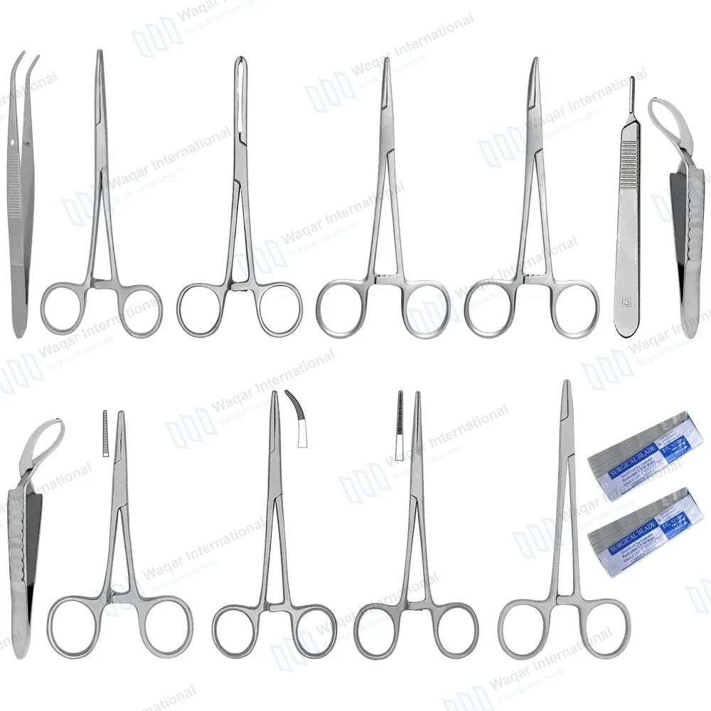 12 Minor Surgical Sugery Forceps Kit + 50 Scalpel Blades #10 & #11