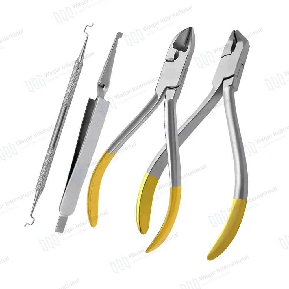 Orthodontic Basic Kit of 4 Distal End Hard Wire Cutter Bracket Holding Tweezers