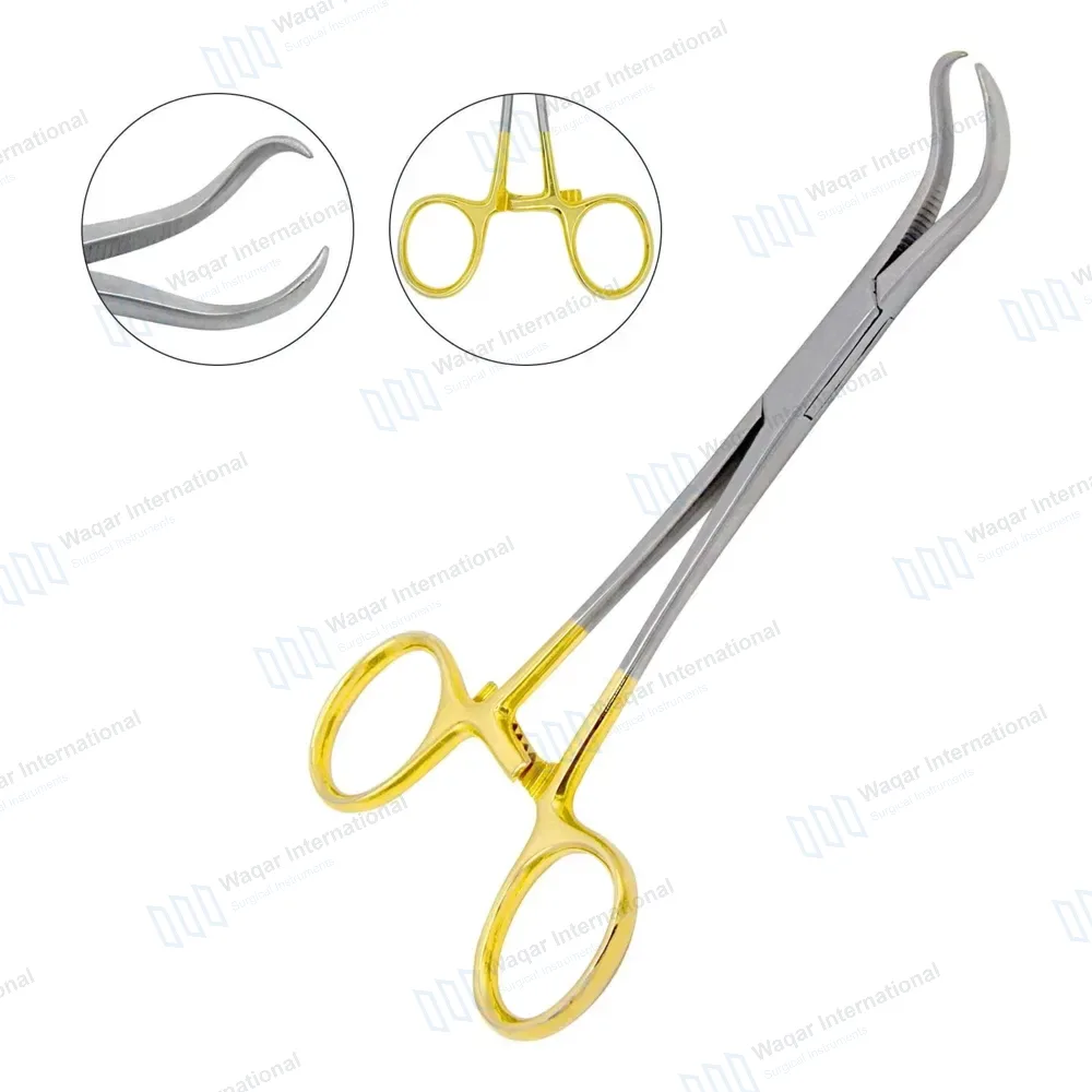 Bone Reduction Forceps 5.5″ Curved Pointed Tip Gold Handle